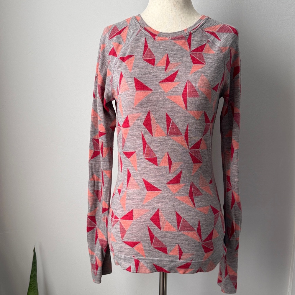 Smartwool Women's Long-Sleeve Geometric Top in Pink & Gray Merino 250